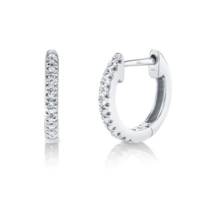 SHY CREATION 14K WHITE GOLD 0.07CT DIAMOND HUGGIES