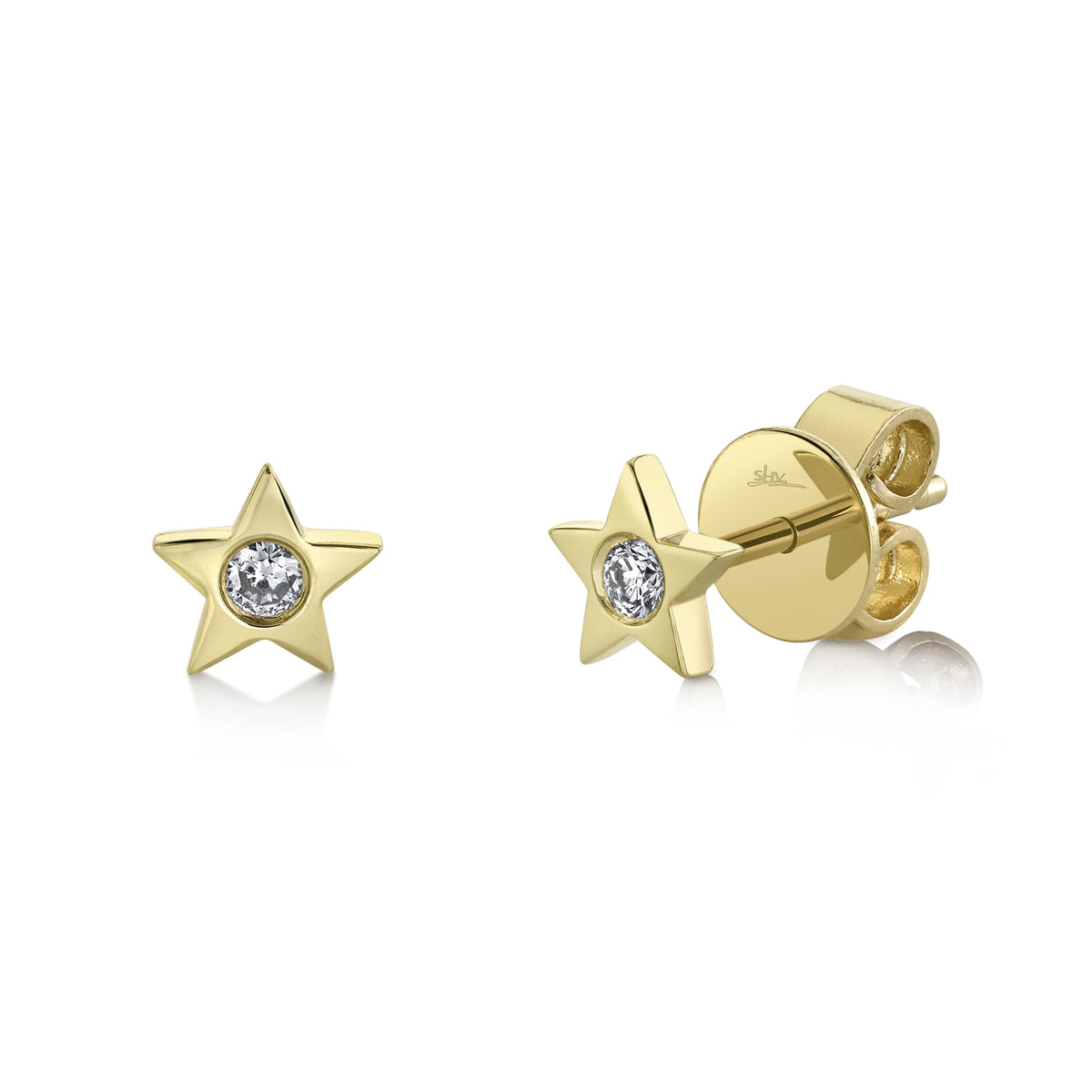 SHY CREATION 14K GOLD .06CT DIAMOND STAR STUDS