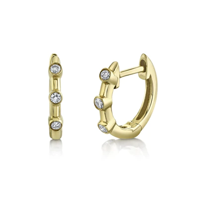 SHY CREATION 14K YELLOW GOLD 0.06 DIAMOND BEZEL SET HUGGIES