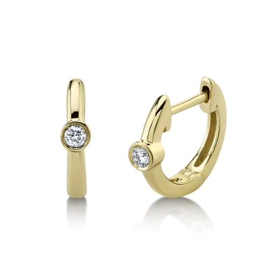 SHY CREATION 14K YELLOW GOLD 0.06CT DIA BEZEL HUGGIE HOOP EARRINGS