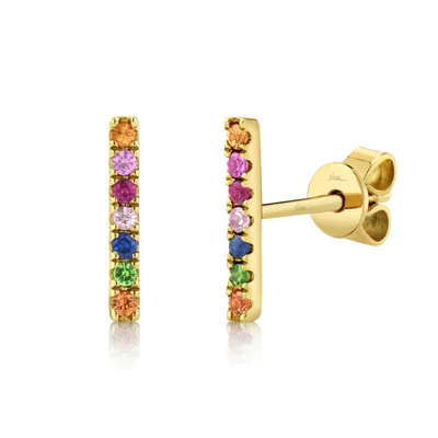 SHY CREATION 14K YELLOW GOLD 0.17CT MIXED GEMSTONE BAR STUDS