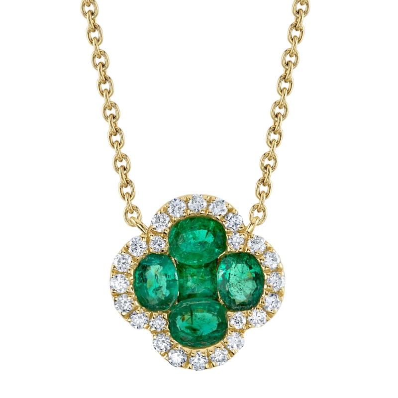 SC41002239 Color Collection 0.16CT Diamond & 0.65CT Emerald Clover Necklace