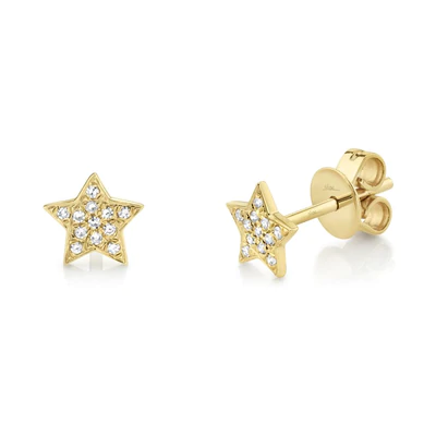 SHY CREATION 14K YELLOW GOLD 0.07CT DIAMOND STAR STUDS