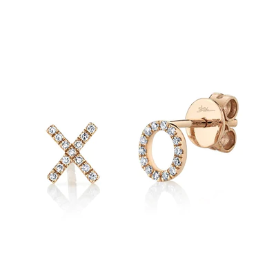 SHY CREATION 14K ROSE 0.09CT DIAMOND "XO" STUDS