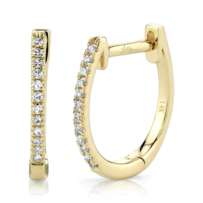 SHY CREATION 14K YELLOW GOLD 0.08CT DIAMOND HUGGIE HOOPS