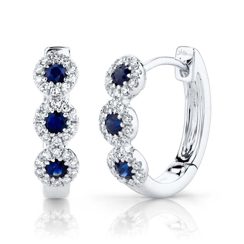 SC55002530 Eden Collection Sapphire & Diamond Huggie Earrings In 14 Karat White Gold