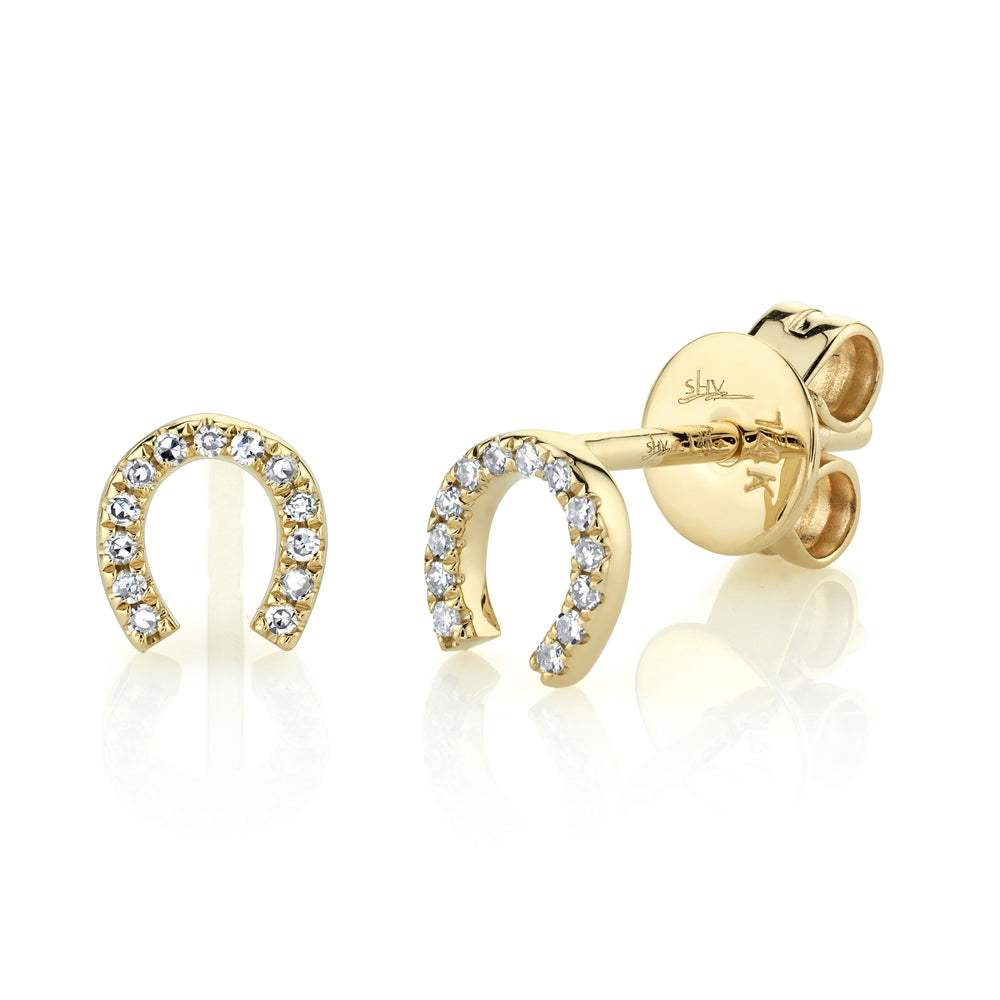 SHY CREATION 14K GOLD & 0.06CT DIAMOND HORSE SHOE STUDS