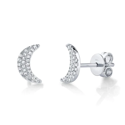 14K WHITE GOLD 0.07CT DIAMOND CRESENT MOON STUDS