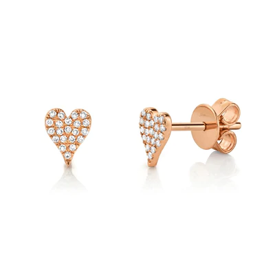 SHY CREATION 14K ROSE GOLD & 0.10CT HEART STUDS