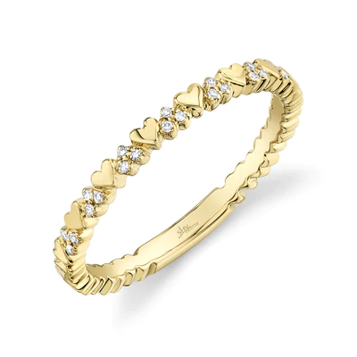SHY CREATION 14K YELLOW 0.05CT DIAMOND HEART ALTERNATING BAND
