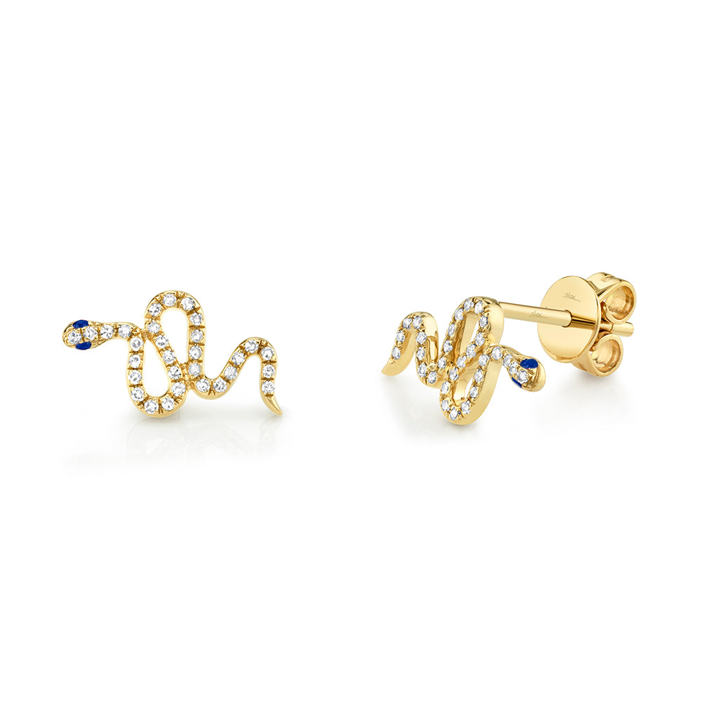14K GOLD .13CT DIAMOND & SAPPHIRE SNAKE STUDS
