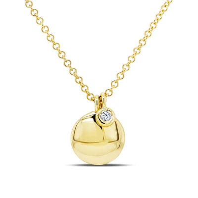 SHY CREATION 14K YELLOW GOLD 0.02CT DIAMOND BEZEL SET DISC PENDANT