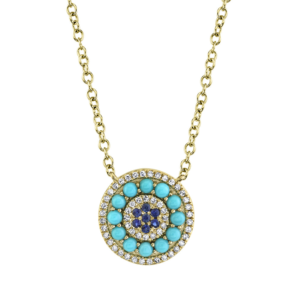 SHY CREATION 14K GOLD, 0.13CT DIAMOND, SAPPHIRE & COMPOSITE TURQUOISE NECKLACE