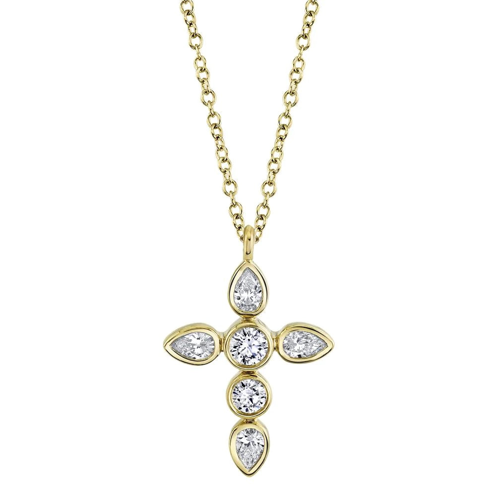 14K YELLOW GOLD DIAMOND CROSS NECKLACE .42CT