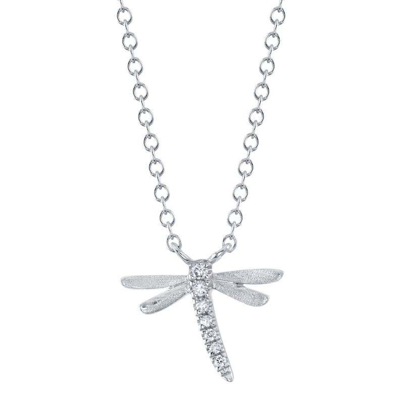 SC55020406V2 Kate Collection Diamond Dragon Fly Pendant In 14 Karat White Gold