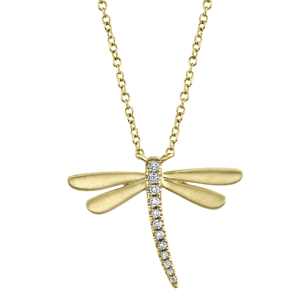 SC55020407 Kate Collection Diamond Dragonfly Matte Necklace In 14 Karat Yellow Gold