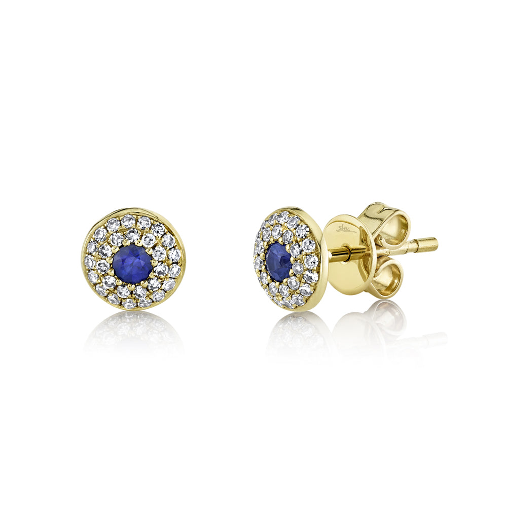 SHY CREATION 14K GOLD, 0.17CT DIAMOND & 0.15CT SAPPHIRE STUDS
