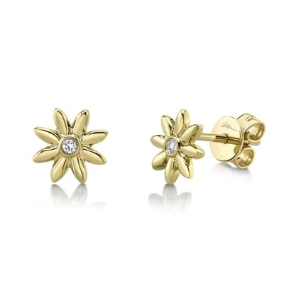 SHY CREATION 14K YELLOW GOLD 0.03CT DIAMOND FLOWER STUDS