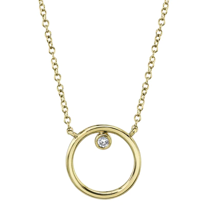 SHY CREATION 14K YELLOW GOLD 0.03CT SINGLE DIAMOND CIRCLE PENDANT