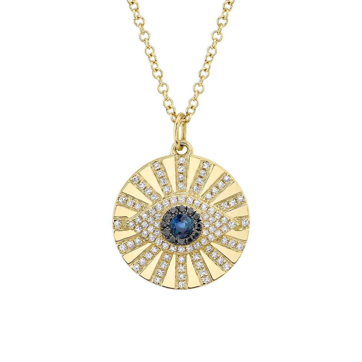 SHY CREATION 14K GOLD, 0.23CT B&W DIAMOND & 0.15CT SAPPHIRE EYE NECKLACE