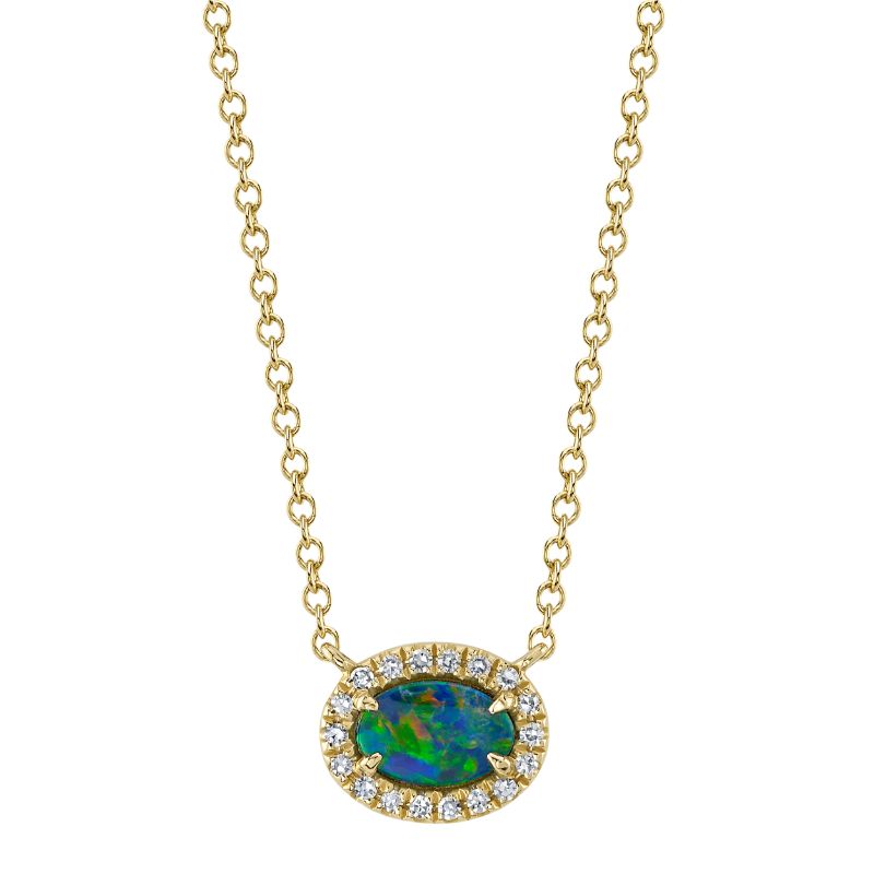 SC55022506 Opal & Diamond Necklace In 14 Karat Yellow Gold