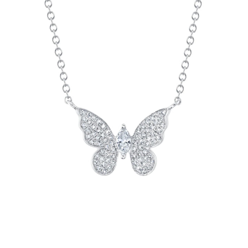 SC55024532 Kate Collection Diamond Marquise Butterfly Necklace In 14 Karat White Gold