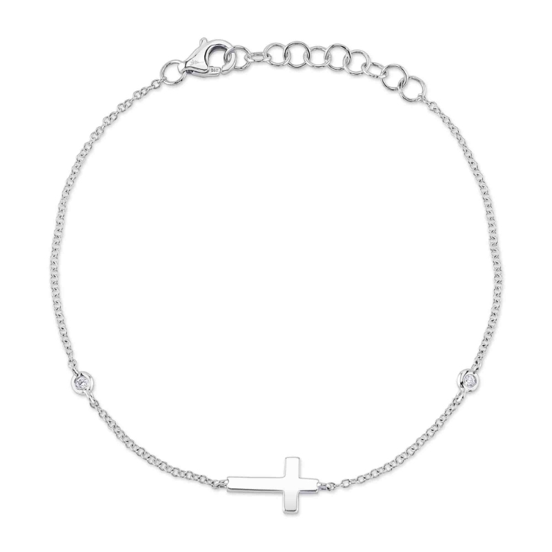 SC55026525 Kate Collection Diamond Bezel Cross Bracelet In 14 Karat White Gold