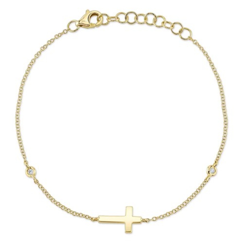 SC55026526 0.03 ctw Diamond Bezel Cross Collection Bracelet In 14 Karat Yellow Gold
