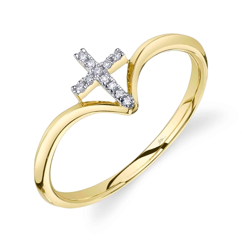 SC55027145RD Kate Diamond Cross Ring In 14 Karat Yellow Gold