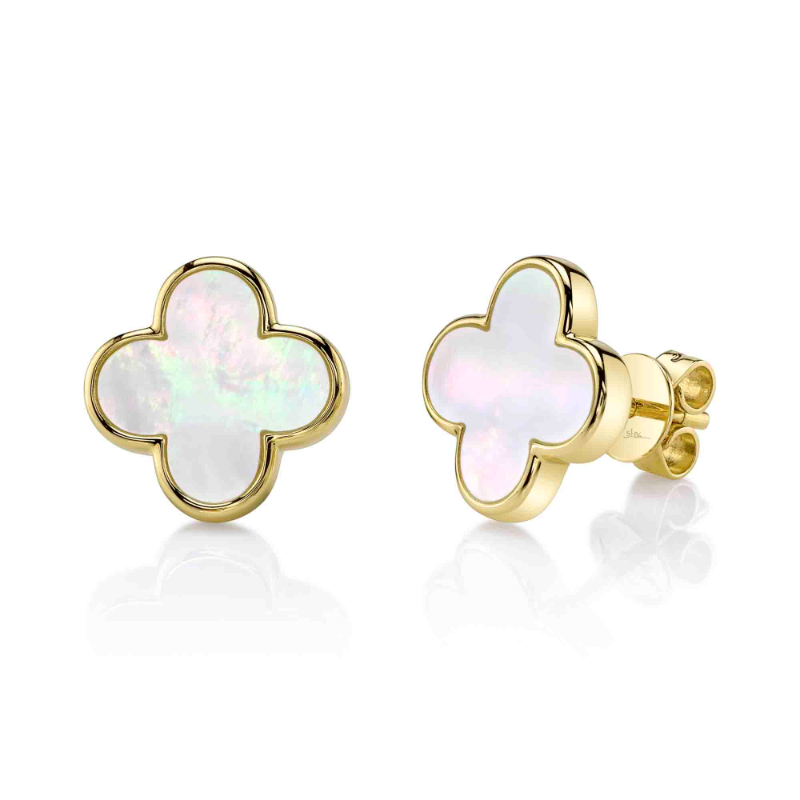 SC55027486 Kate Collection Mother Of Pearl Clover Stud Earrings In 14 Karat Yellow Gold