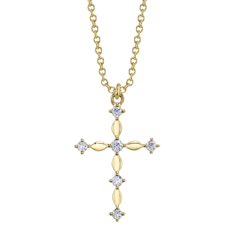 SC55027632 Diamond Cross Necklace In 14 Karat Yellow Gold