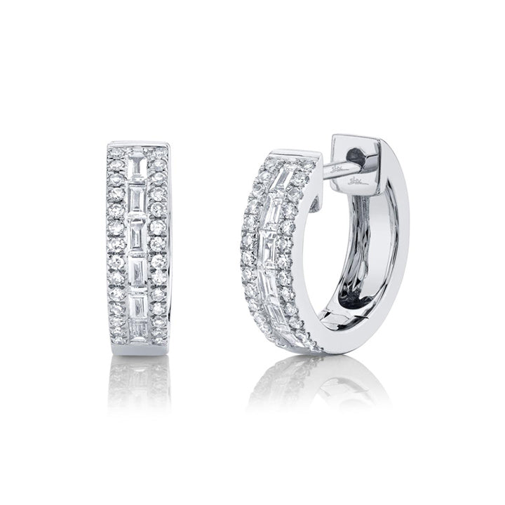 14K White Gold 0.34ctw Diamond Baguette Huggie Earrings - SC55006312