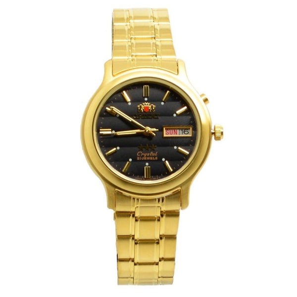 Orient Men's SEM0201UB8 Tri Star Day and Date Gold-Tone Stainless Steel Watch