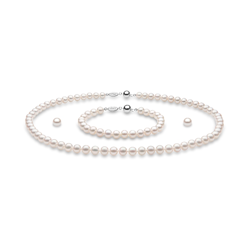 SFO60-7 London Pearl 3 Piece Set In 18 Karat White Gold Includes, Single Strand 18" Necklace