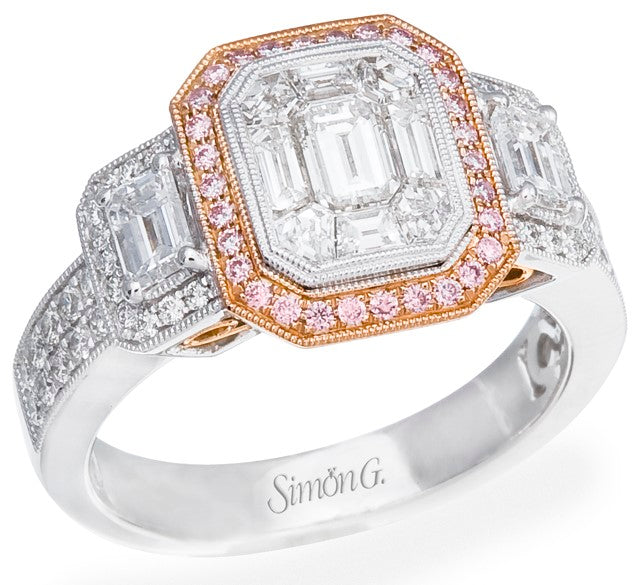 SIMON G. 18K WHITE AND ROSE GOLD 1.85CT DIAMOND ENGAGEMENT RING FROM THE MOSAIC COLLECTION