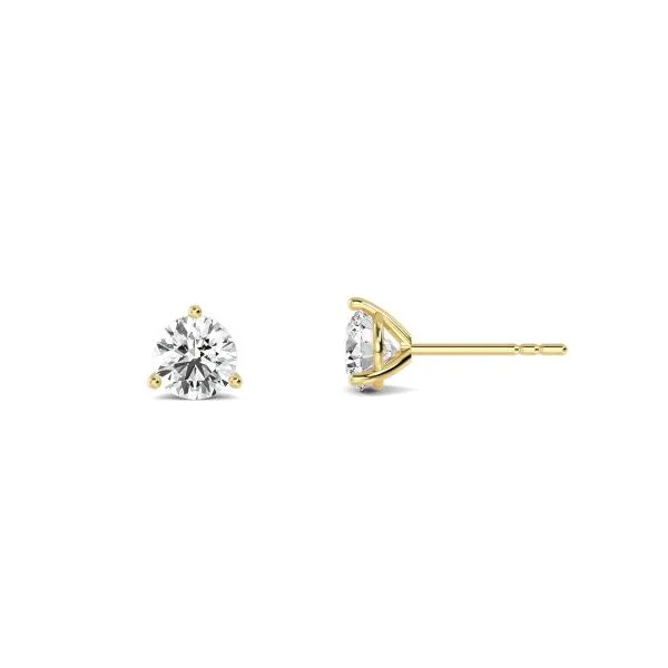 Three-Prong Martini Round Lab Grown Diamond Stud Earrings (1 ct tw, Yellow Gold)