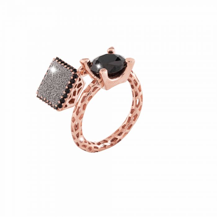 Joile Contrarie Ring in Silver with Large Black Stone and Diamond Dust Square