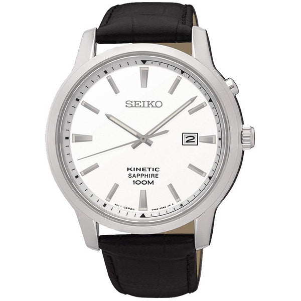 Seiko Men's SKA743 Neo Kinetic Black Leather Watch