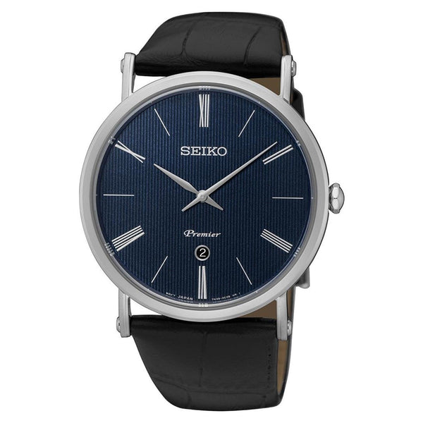 Seiko Men's SKP397 Premium Black Leather Watch