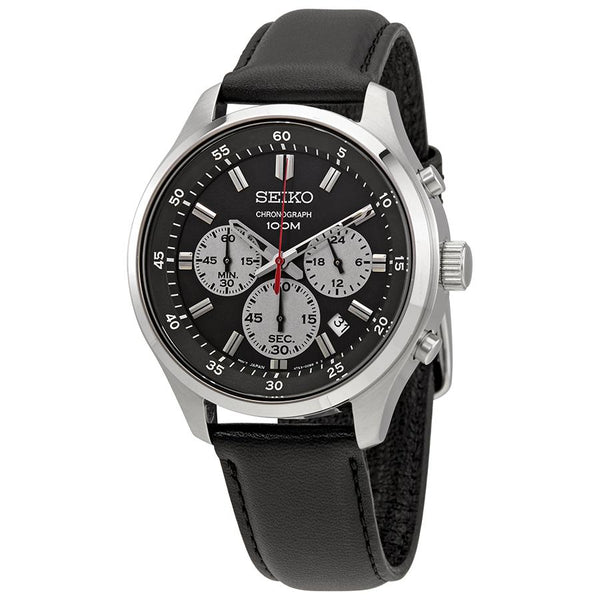 Seiko Men's SKS595 Chronograph Black Leather Watch