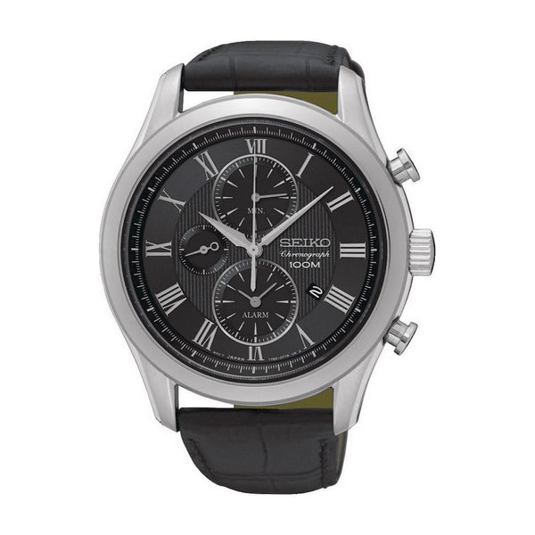 Seiko Men's SNAF71 Couturier Chronograph Black Leather Watch