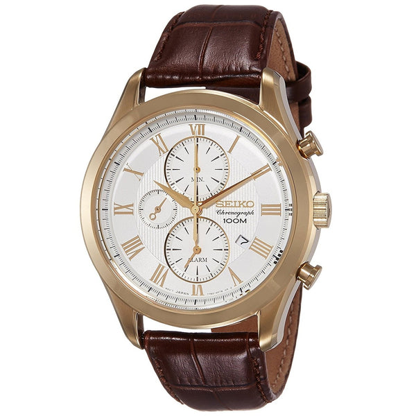 Seiko Men's SNAF72 Couturier Chronograph Brown Leather Watch