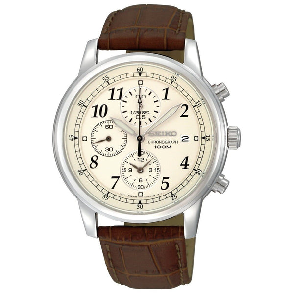 Seiko Men's SNDC31 Chronograph Brown Leather Watch