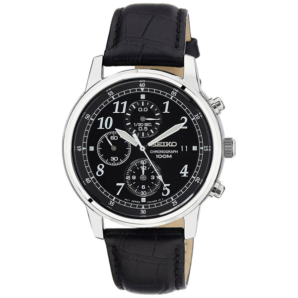 Seiko Men's SNDC33 Chronograph Black Leather Watch