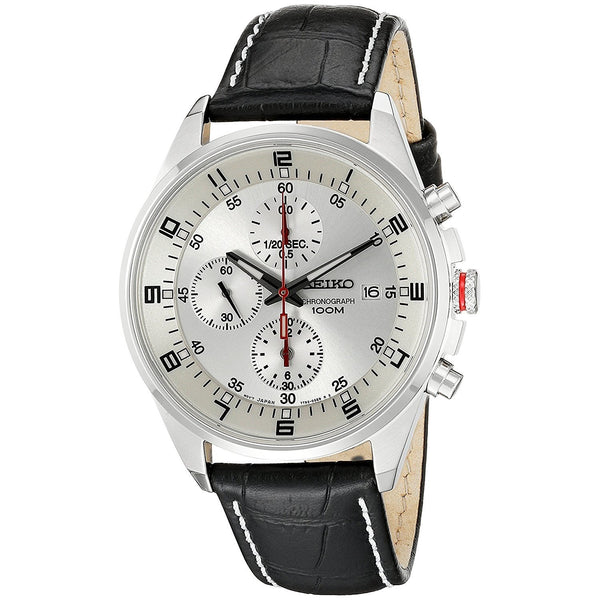 Seiko Men's SNDC87P2 Chronograph Black Leather Watch