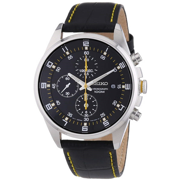 Seiko Men's SNDC89P2 Chronograph Chronograph Black Leather Watch