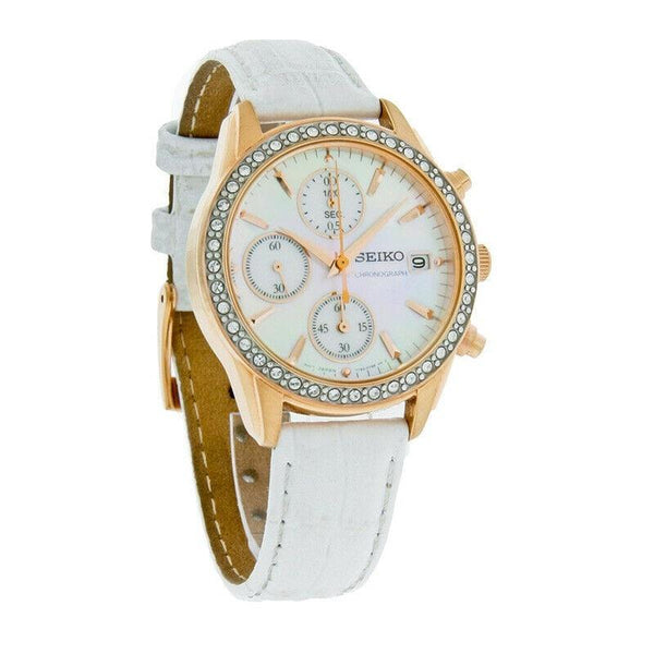 Seiko Women's SNDY16 Quartz Chronograph White Leather Watch