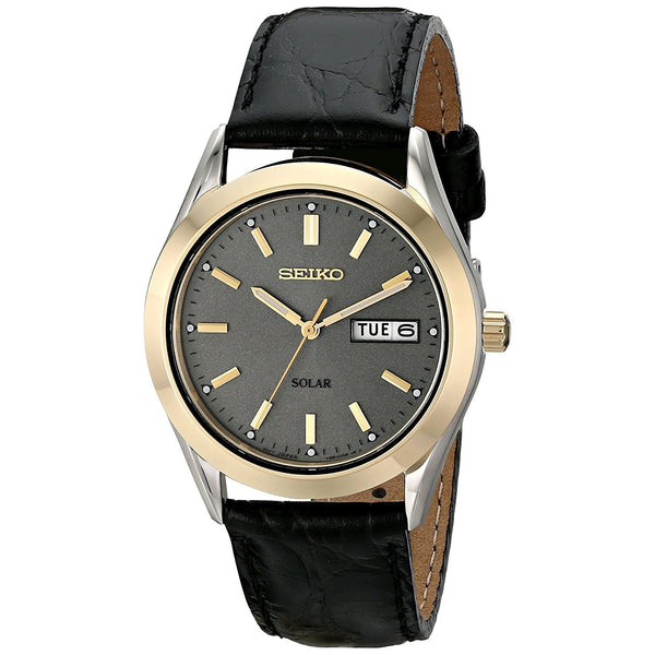 Seiko Men's SNE050 Solar Black Leather Watch