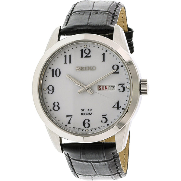 Seiko Men's SNE371 Solar Black Leather Watch