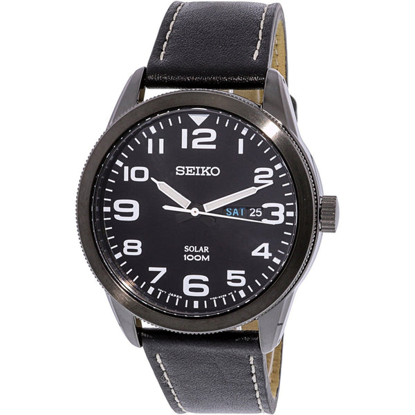 Seiko Men's SNE477 Solar Black Leather Watch